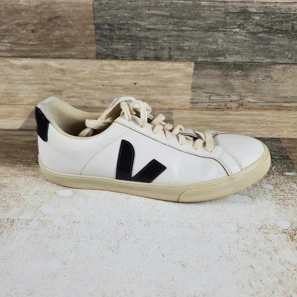 Veja Esplar Womens Shoes Sz 9 White Black Athletic Leather Low-Top Sneakers